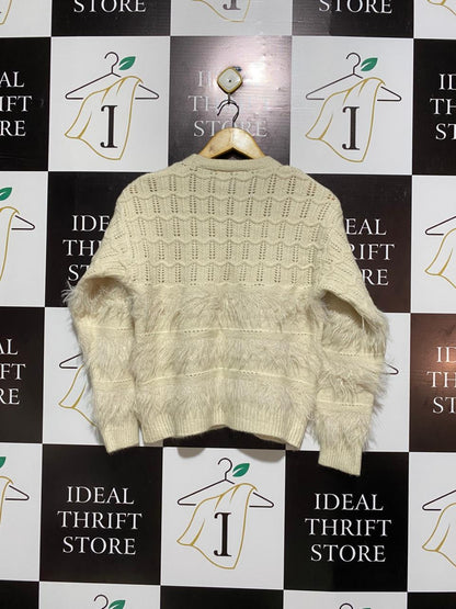 Cream Or Ivory Shaggy Knit Cardigan |L| BUST 19|