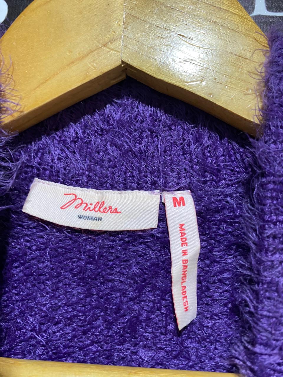 MILLERS |M| BUST 21| Purple Shaggy Or Fuzzy Knit Open Cardigan