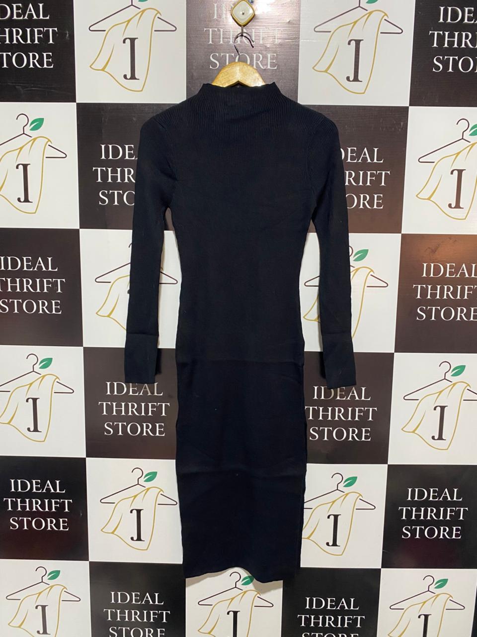 ALLY FASHION |M| BUST 15| Black Ribbed Knit Midi Dress