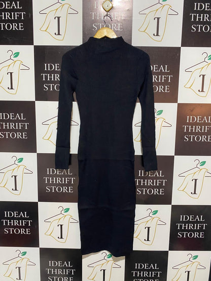 ALLY FASHION |M| BUST 15| Black Ribbed Knit Midi Dress