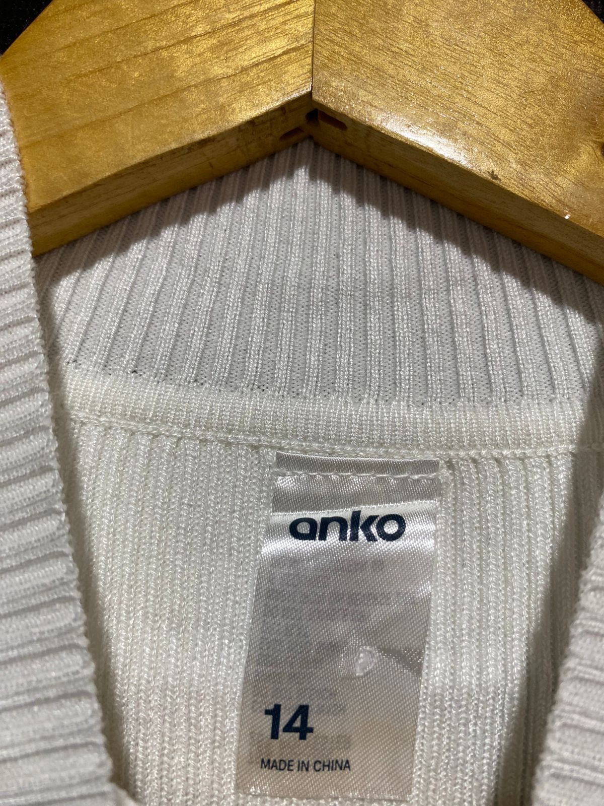 ANKO |S| BUST 15| Cropped Mock-Neck Sweater in a White/Cream and Black Stripe Pattern