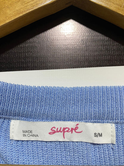 SUPRE |S/M| BUST 19| C1| Cropped Crewneck Sweater in a Light Periwinkle Blue