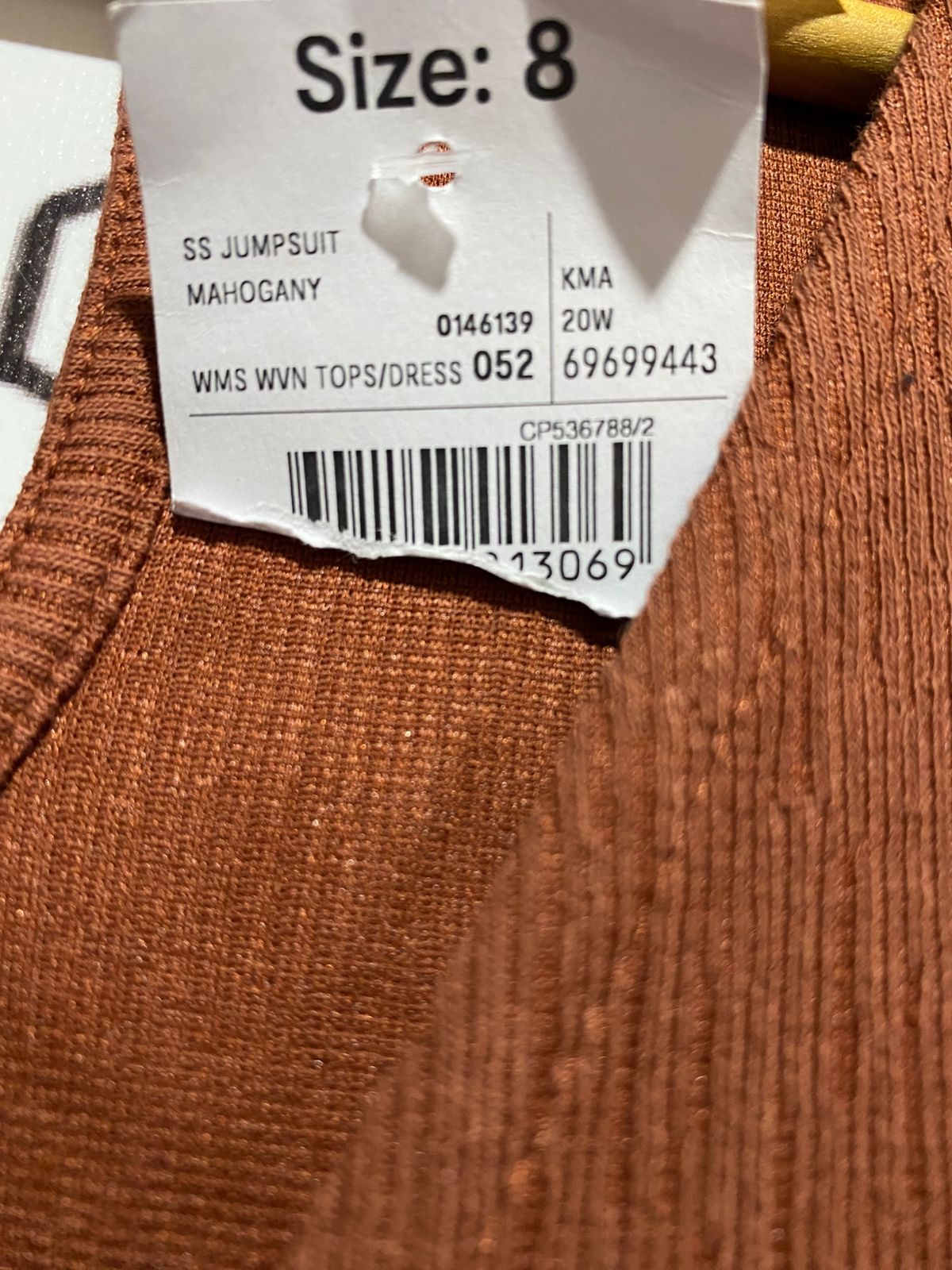 ANKO |M| BUST 17| Short-Sleeve Wrap Jumpsuit in a Terracotta/Burnt Orange