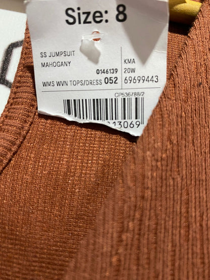 ANKO |M| BUST 17| Short-Sleeve Wrap Jumpsuit in a Terracotta/Burnt Orange