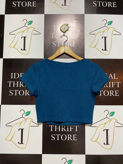 CIDER |M| BUST 16| Teal Ribbed V-Neck Crop Top