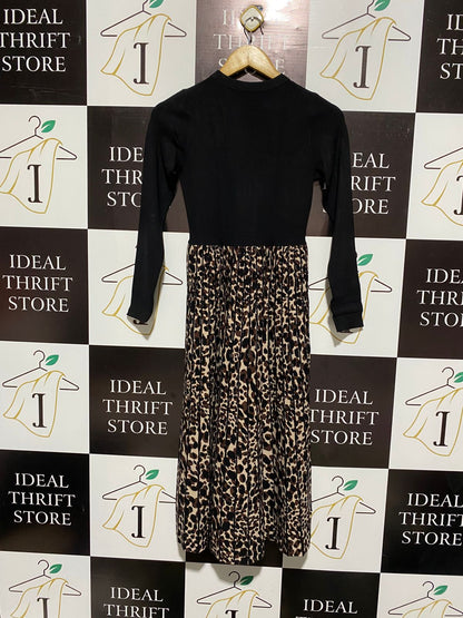HOBBS |S| BUST 14| Leopard Print Mixed-Media Dress