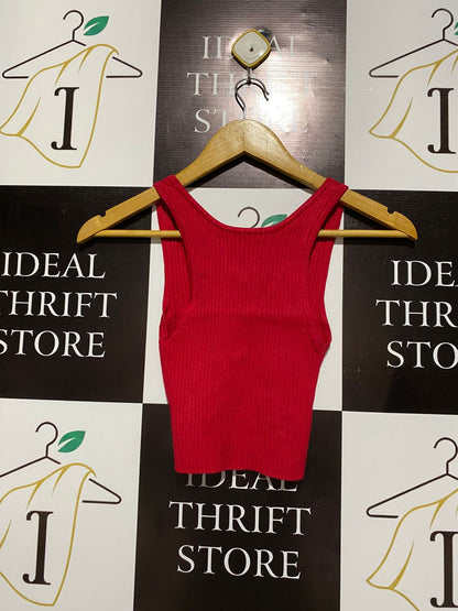 Red Twisted Knit Crop Top |XS| BUST 9|