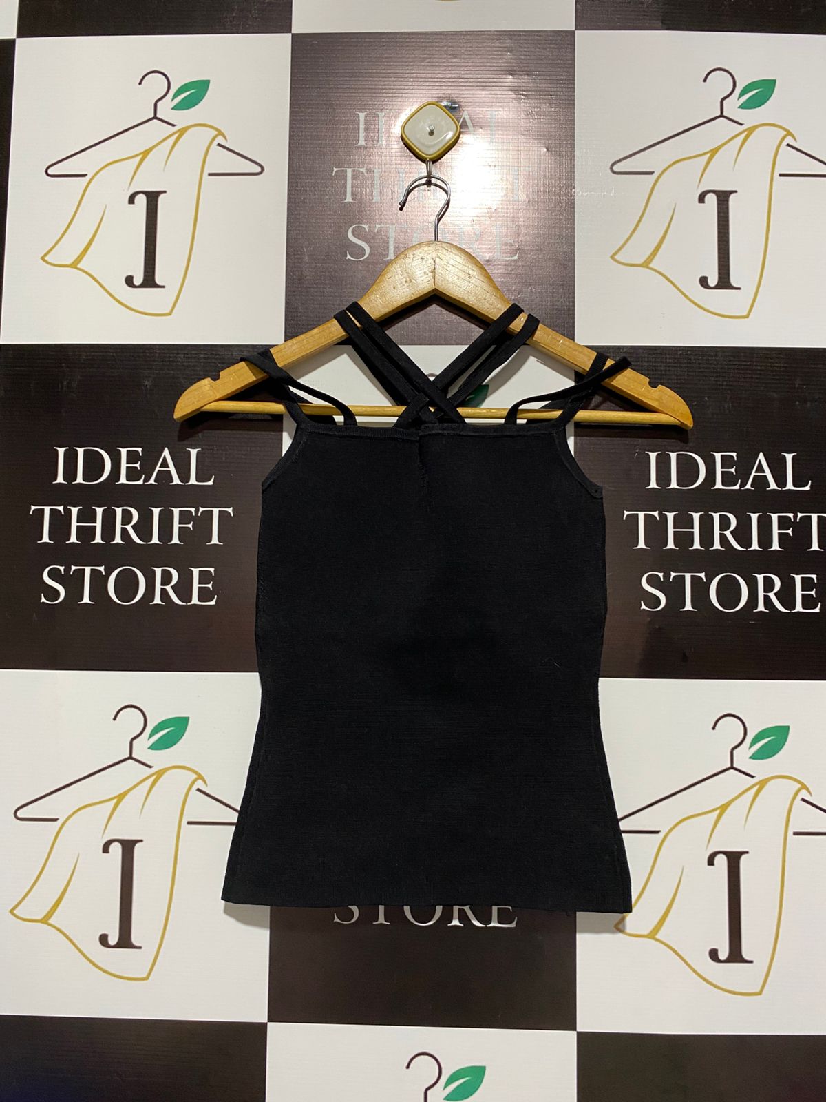 JOHNNY |S| |BUST 12| Black Strappy Ribbed Tank Top