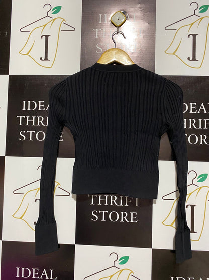 DIDA LEE |XS| BUST 13| Black Ribbed Hook-and-Eye Cardigan