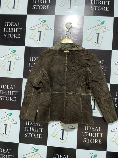 GUESS |M| BUST 19| Vintage Brown Suede Patchwork Jacket with Faux Shearling Lining
