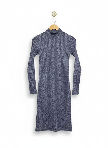 FRENCH CONNECTION |M| BUST 13| Grey Ribbed Roll Neck Midi Dress