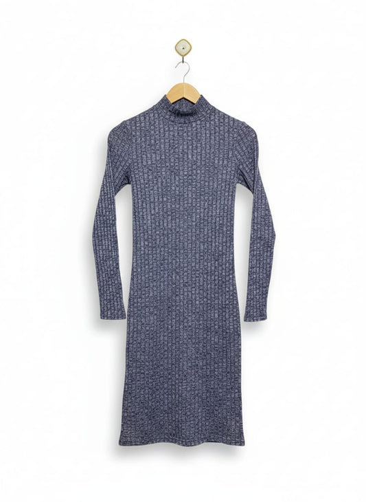 FRENCH CONNECTION |M| BUST 13| Grey Ribbed Roll Neck Midi Dress