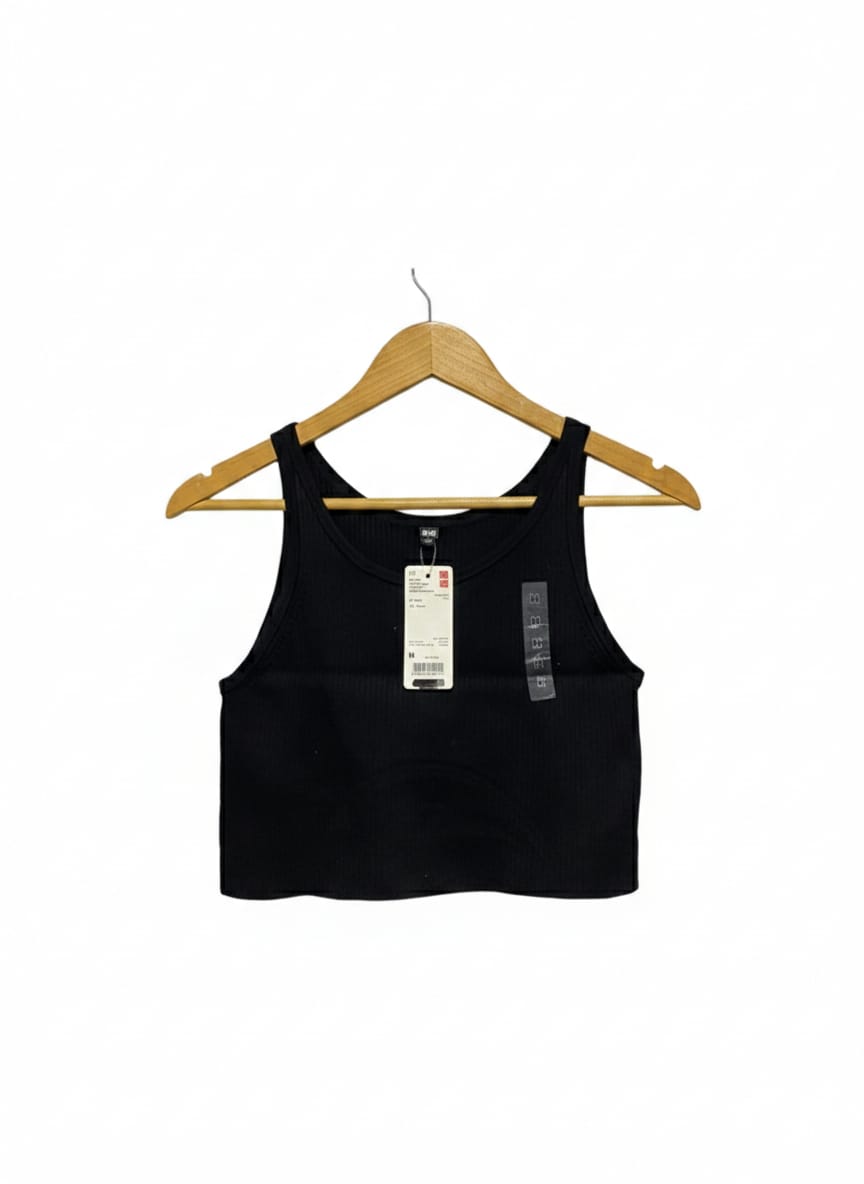 UNIQLO |S| BUST 13| Black Ribbed Crop Tank Top