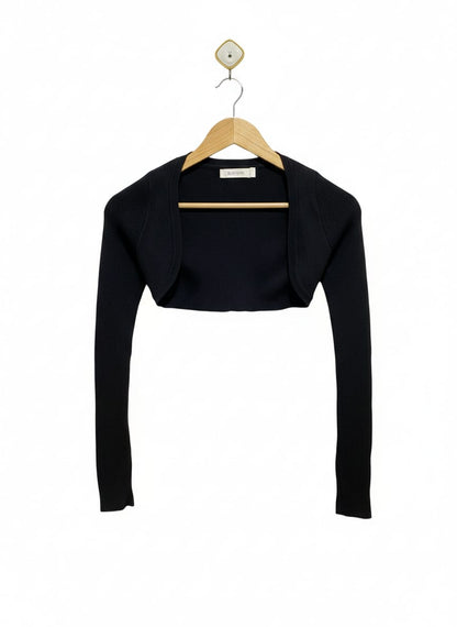 GLASSONS |S| BUST 13| Black Ribbed Long-Sleeve Shrug or Bolero