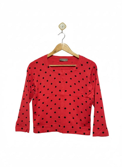 JACQUI.E |S| BUST 17| Ellen Tracy red and black polka dot cardigan