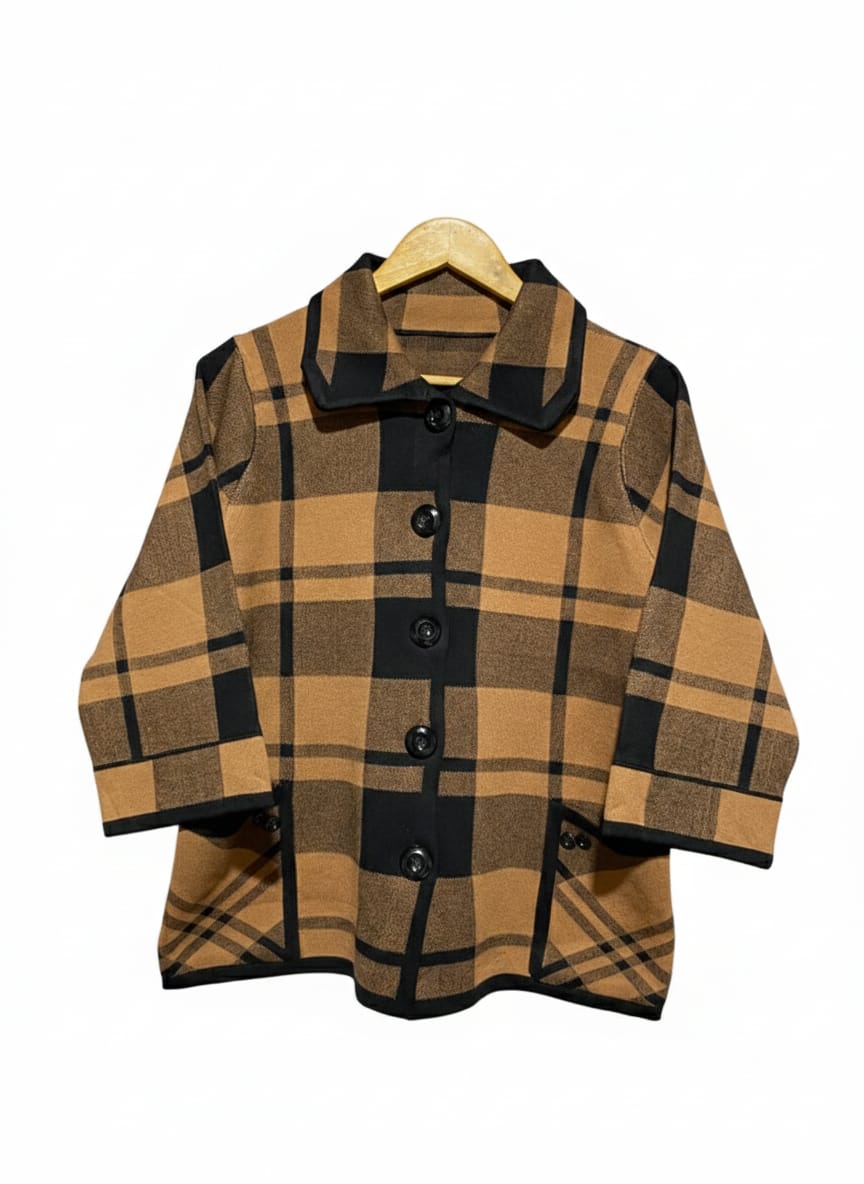 Brown And Black Plaid Knit Jacket |XL| BUST 19|