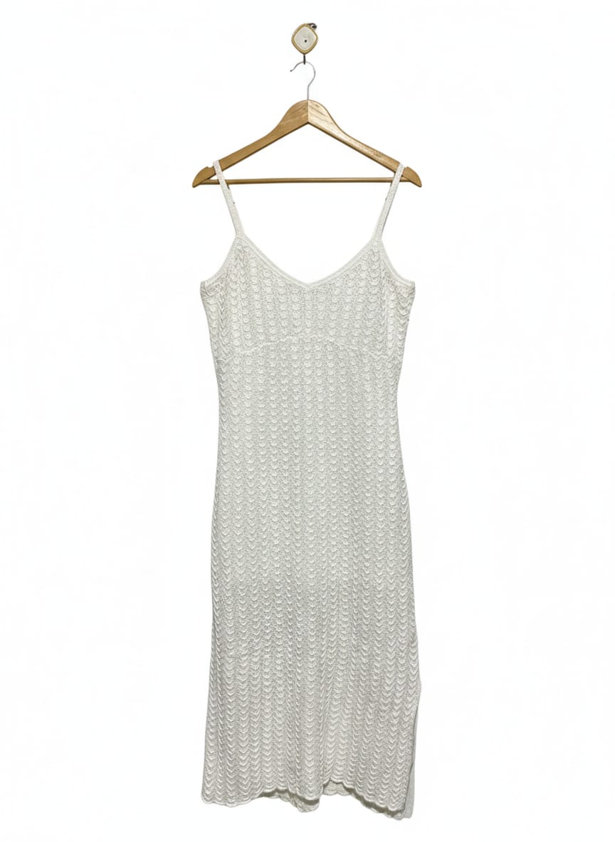 JAY JAYS |L| BUST 17| White Crochet-Knit Midi Slip Dress