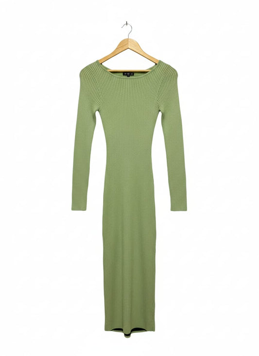 PERFECT STRANGER |M| BUST 13| Light Green Long-Sleeve Ribbed Knit Midi Dress