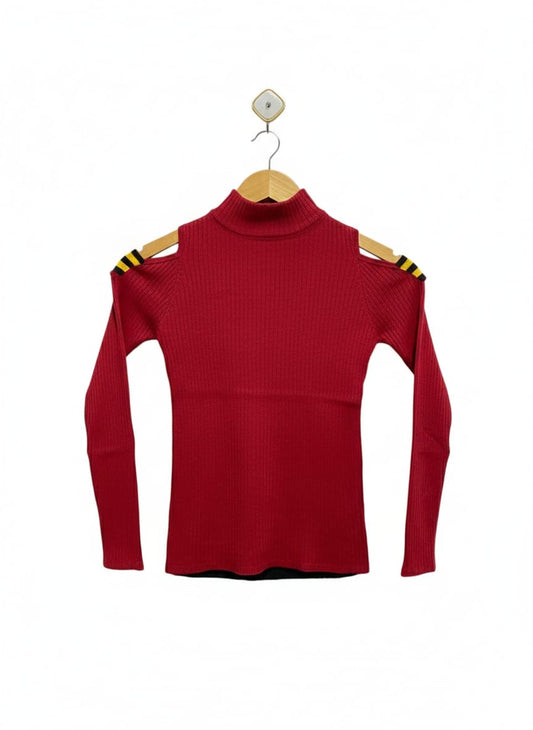 TEMT |M| BUST 13|B 11 |Cold-Shoulder (Cut-Out Shoulders), Long Sleeves, Mock Turtleneck or High Neck