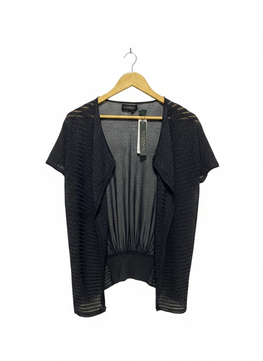 SOGNA |L| BUST 16| Black Sheer Open-Front Short-Sleeve Shrug or Bolero