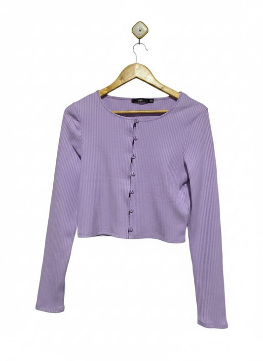 SPORTSGIRL |L| BUST 16| Purple or Lilac Ribbed Long-Sleeve Crop Top/Cardigan