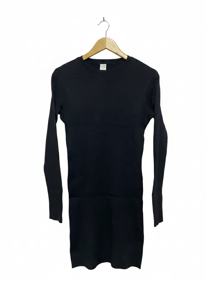 ANKO |M| BUST 17| Black Ribbed Long-Sleeve Mini Dress