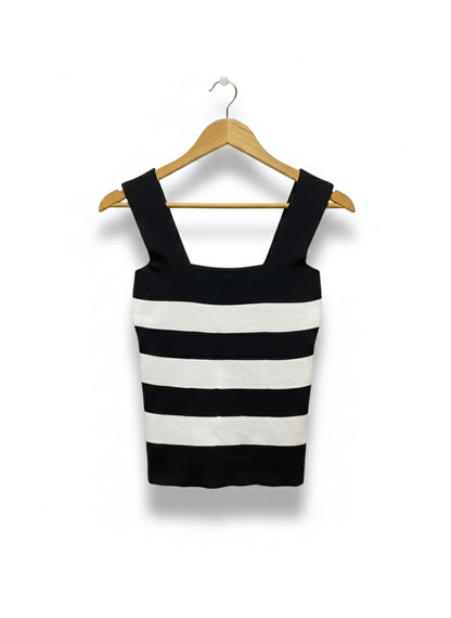 Black And White Striped Square-Neck Knit Top |M| BUST 13|