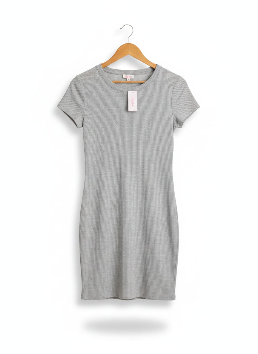 LILY LOVES |L| BUST 15| Grey Ribbed Bodycon T-Shirt Dress