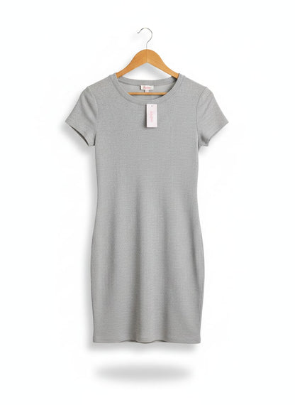 LILY LOVES |L| BUST 15| Grey Ribbed Bodycon T-Shirt Dress