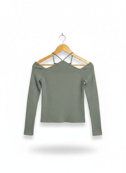 MADISON |S| BUST 13| Off-The-Shoulder Long-Sleeve Knit Top With a Unique Strappy