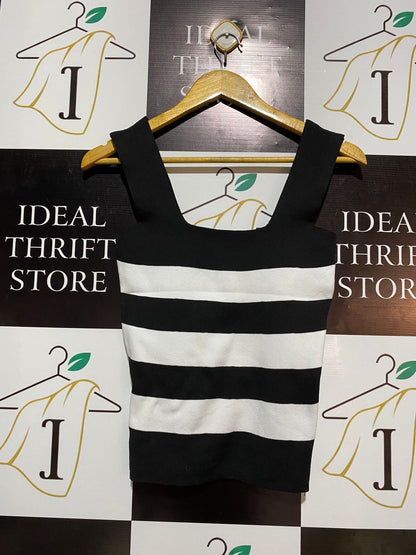 Black And White Striped Square-Neck Knit Top |M| BUST 13|