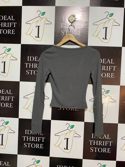 WHITE FOX |S| BUST 14| B1| Ribbed V-Neck Long-Sleeve Crop Top