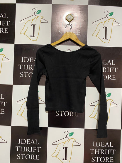UNIQLO |S| BUST 20| Black Long-Sleeve Ribbed Top