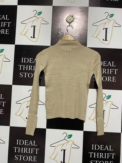 COTTON ON |S| BUST 14| Beige or Tan High-Neck, Long-Sleeved Ribbed Knit Top or Sweater