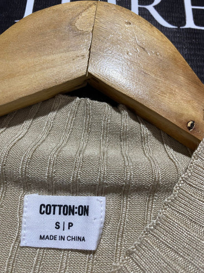 COTTON ON |S| BUST 14| Beige or Tan High-Neck, Long-Sleeved Ribbed Knit Top or Sweater