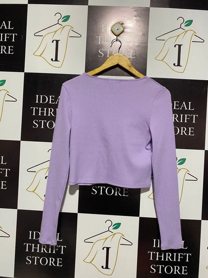 SPORTSGIRL |L| BUST 16| Purple or Lilac Ribbed Long-Sleeve Crop Top/Cardigan