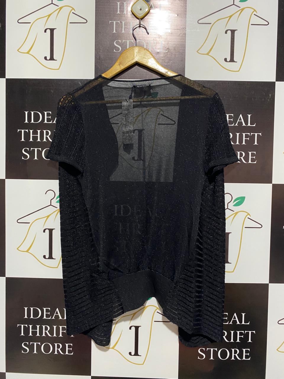 SOGNA |L| BUST 16| Black Sheer Open-Front Short-Sleeve Shrug or Bolero