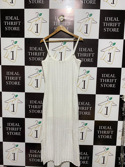 JAY JAYS |L| BUST 17| White Crochet-Knit Midi Slip Dress