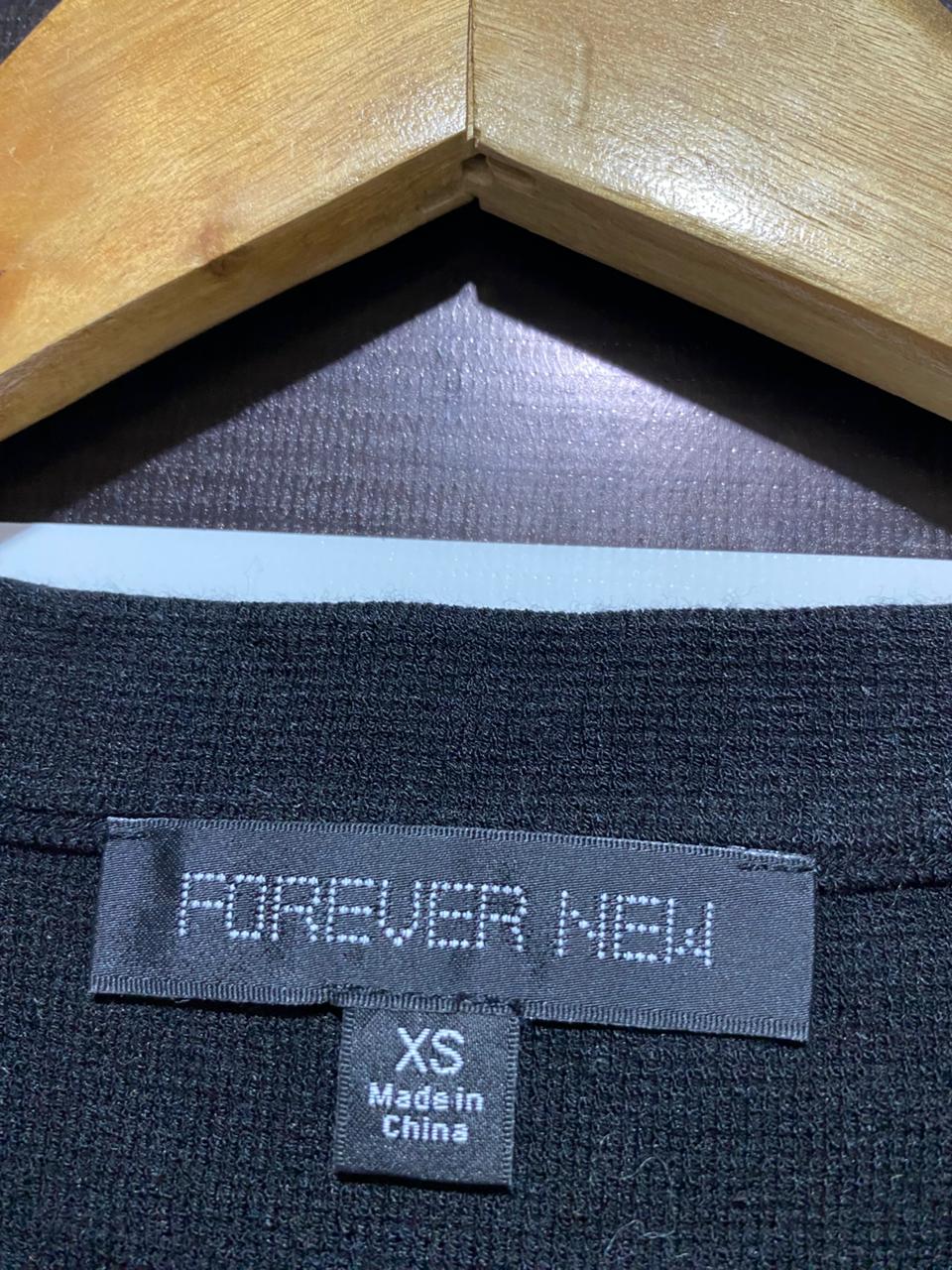FOR EVER NEW |XS| BUST 17| Black Crewneck Sweater With Contrast White Bands And Lace-Up Details On The Sleeves