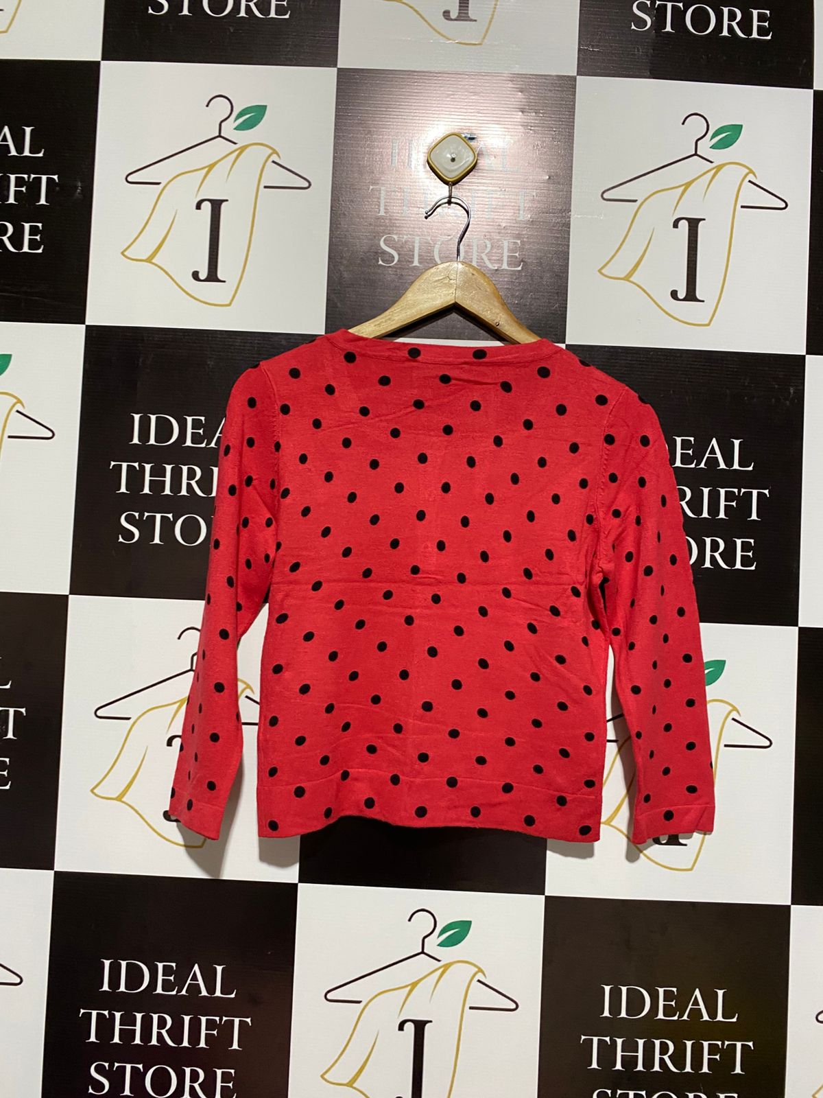 JACQUI.E |S| BUST 17| Ellen Tracy red and black polka dot cardigan