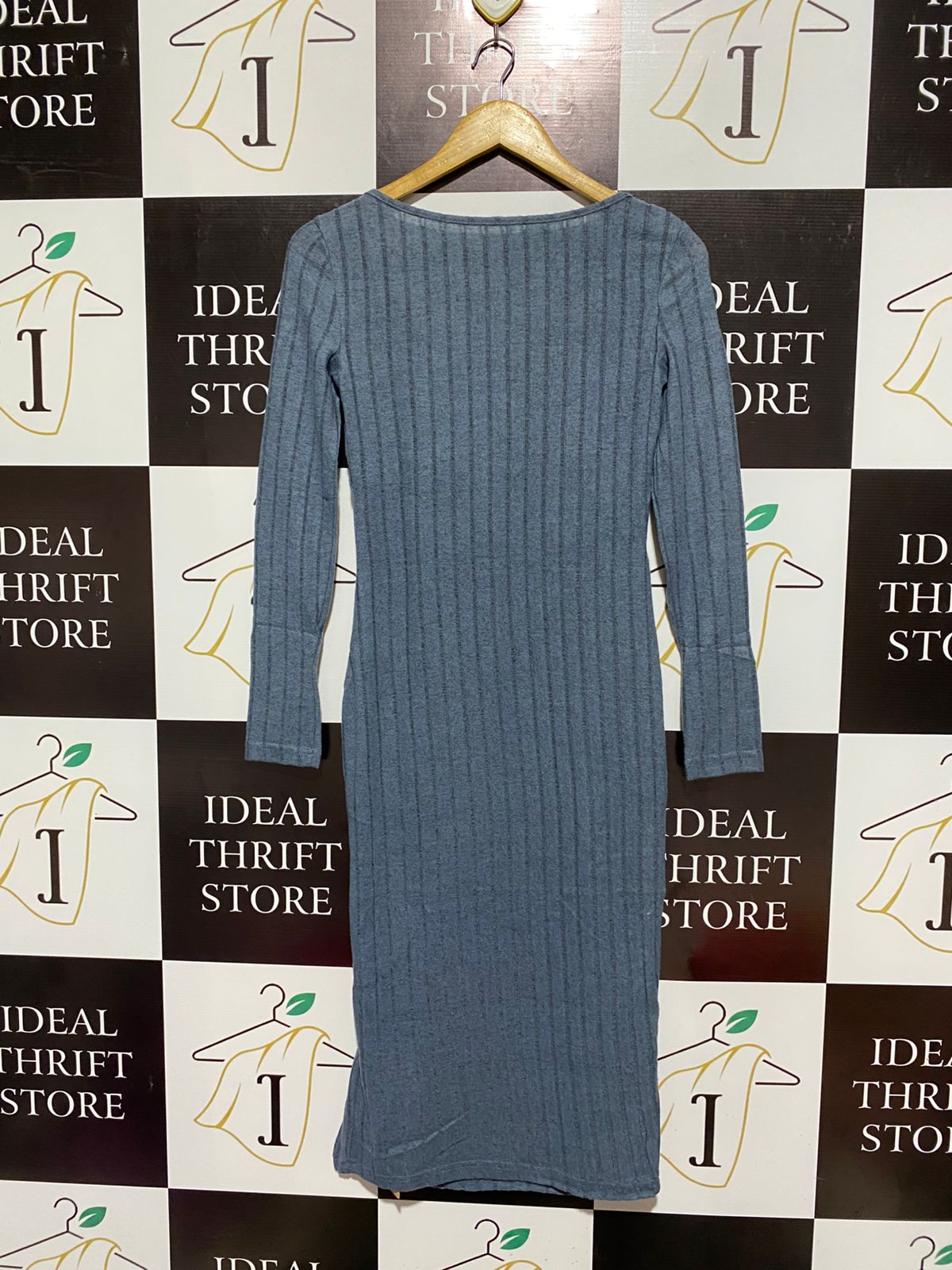 SHEIN |S| BUST 15| Grey Long-Sleeve Ribbed Knit Midi Dress