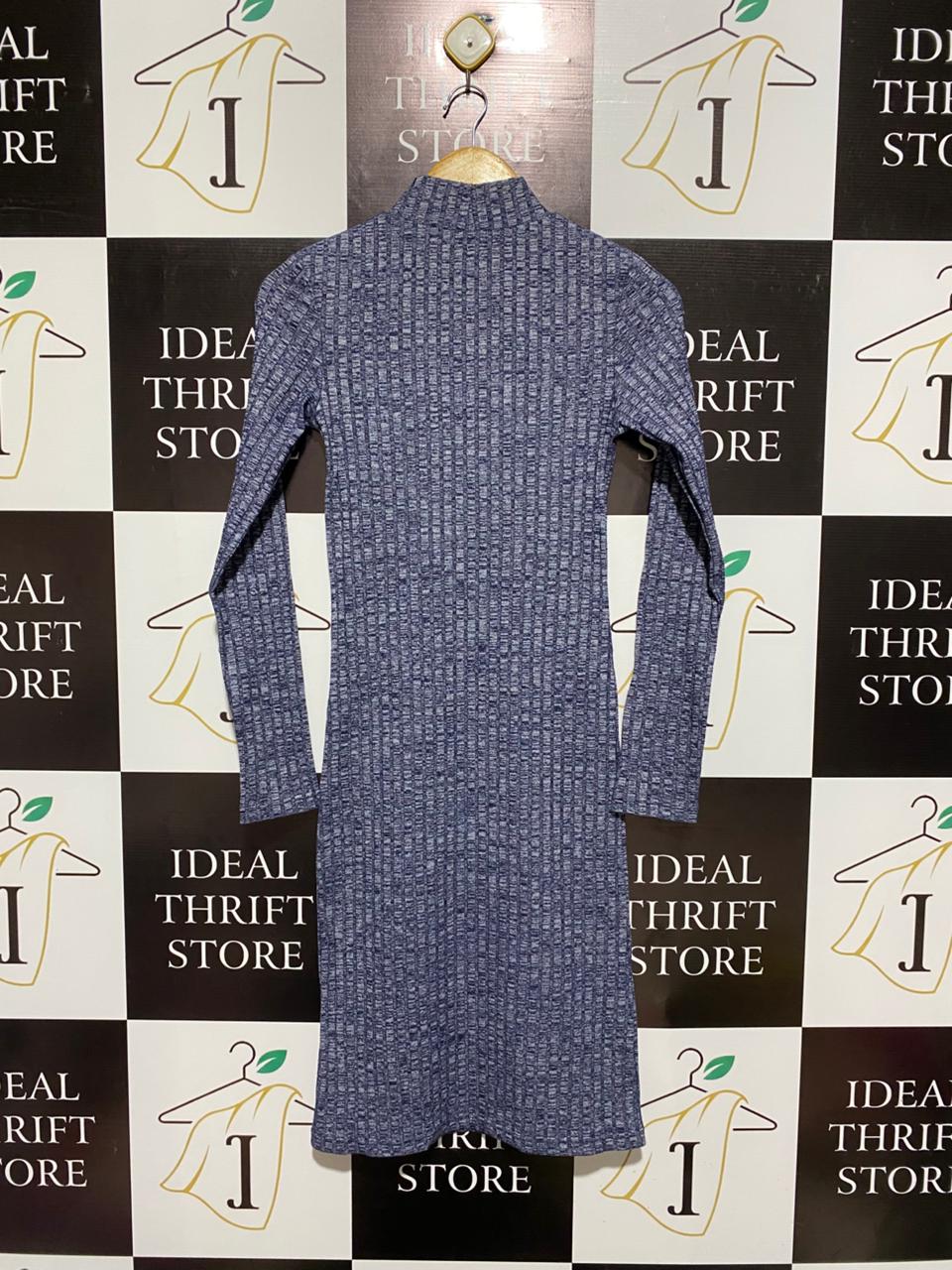 FRENCH CONNECTION |M| BUST 13| Grey Ribbed Roll Neck Midi Dress