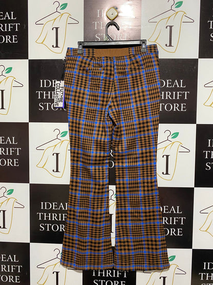 FUTURE COLLECTIVE|L|WAIST 32|Kahlana Barfield Brown Plaid Flare Pants