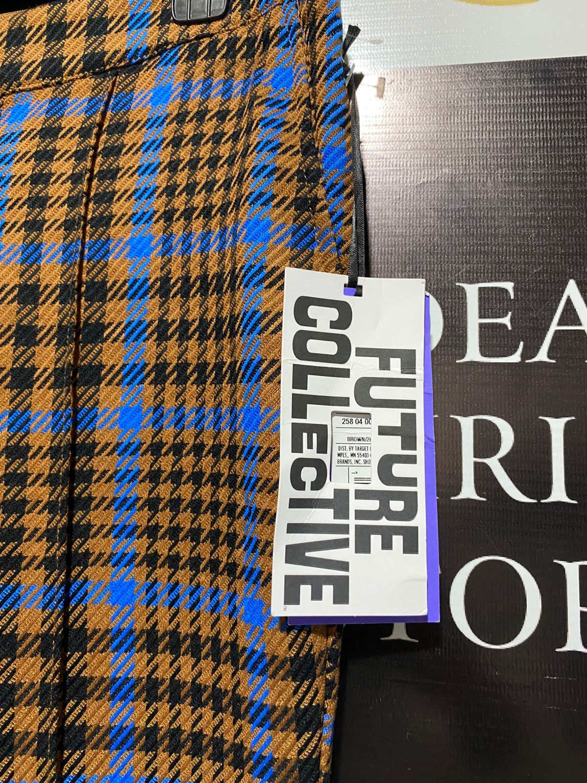FUTURE COLLECTIVE|L|WAIST 32|Kahlana Barfield Brown Plaid Flare Pants