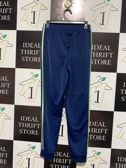 ADIDAS|M/L|WAIST 28|NAVY BLUE TRACK PANTS WITH LIME GREEN STRIPES