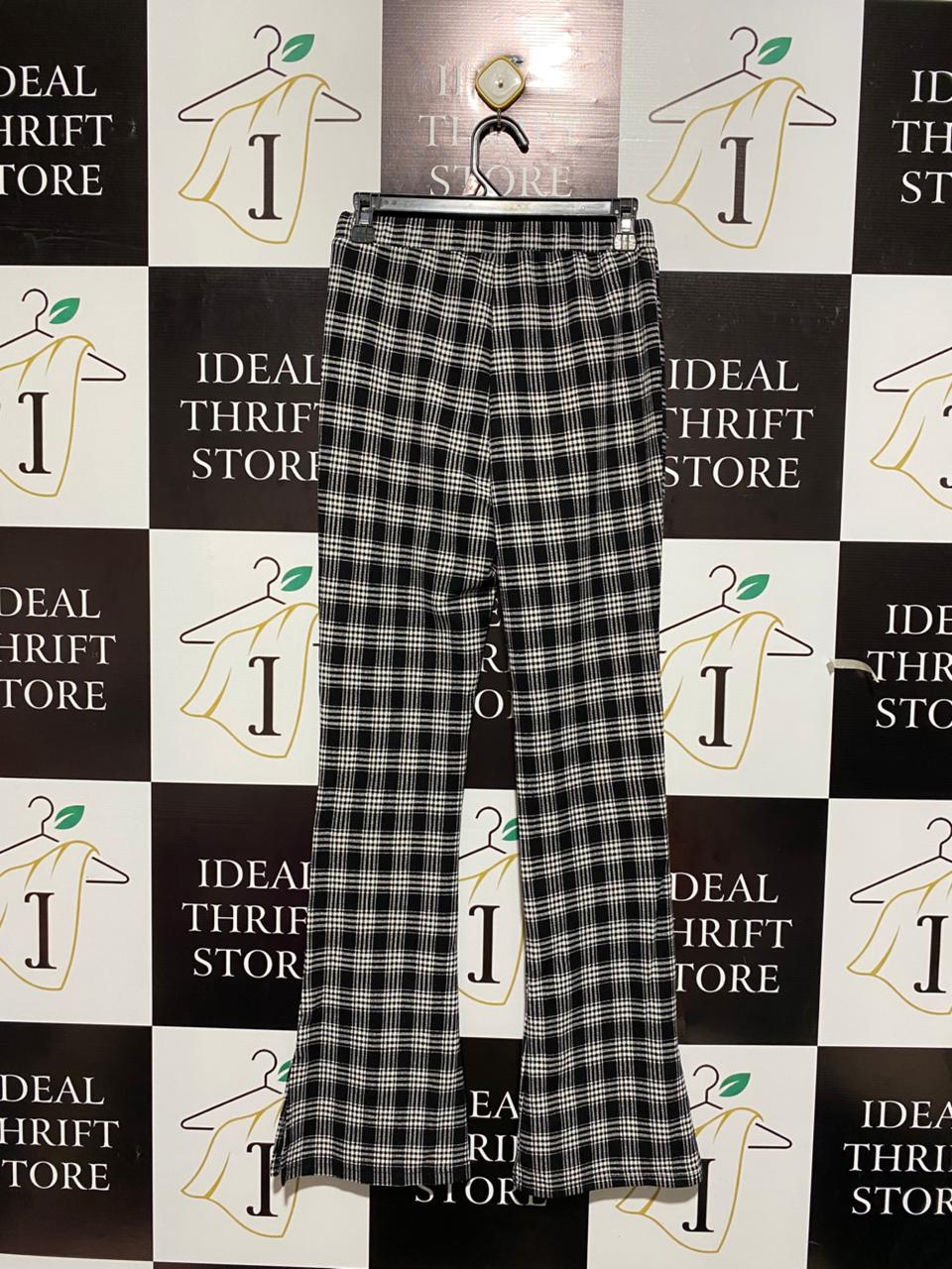 SHEIN |S/M|WAIST 26|C1 |BLACK AND WHITE PLAID HIGH-WAISTED FLARE PANTS