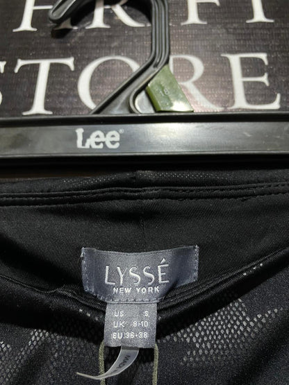 LYSSE|XS/S|WAIST 24|BLACK FAUX LEATHER CAMOUFLAGE LEGGINGS