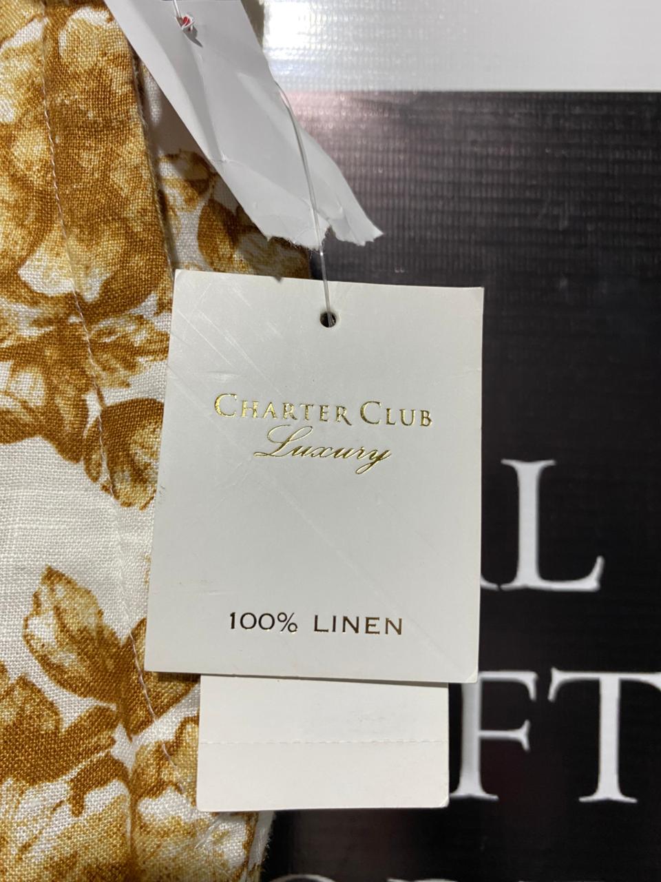 LINEN CHARTER CLUB|XL|WAIST 38|B12|Linen Flax Wide-Leg Crop Tan/White Floral Pants