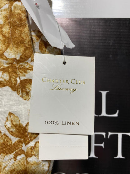 LINEN CHARTER CLUB|XL|WAIST 38|B12|Linen Flax Wide-Leg Crop Tan/White Floral Pants