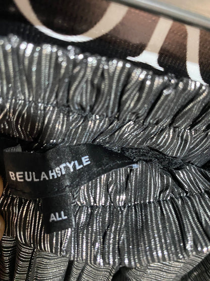 BEULAH STYLE |L| Cordia Gathered Metallic Georgette Peplum Blouse Asymmetrical Pleated Skirt